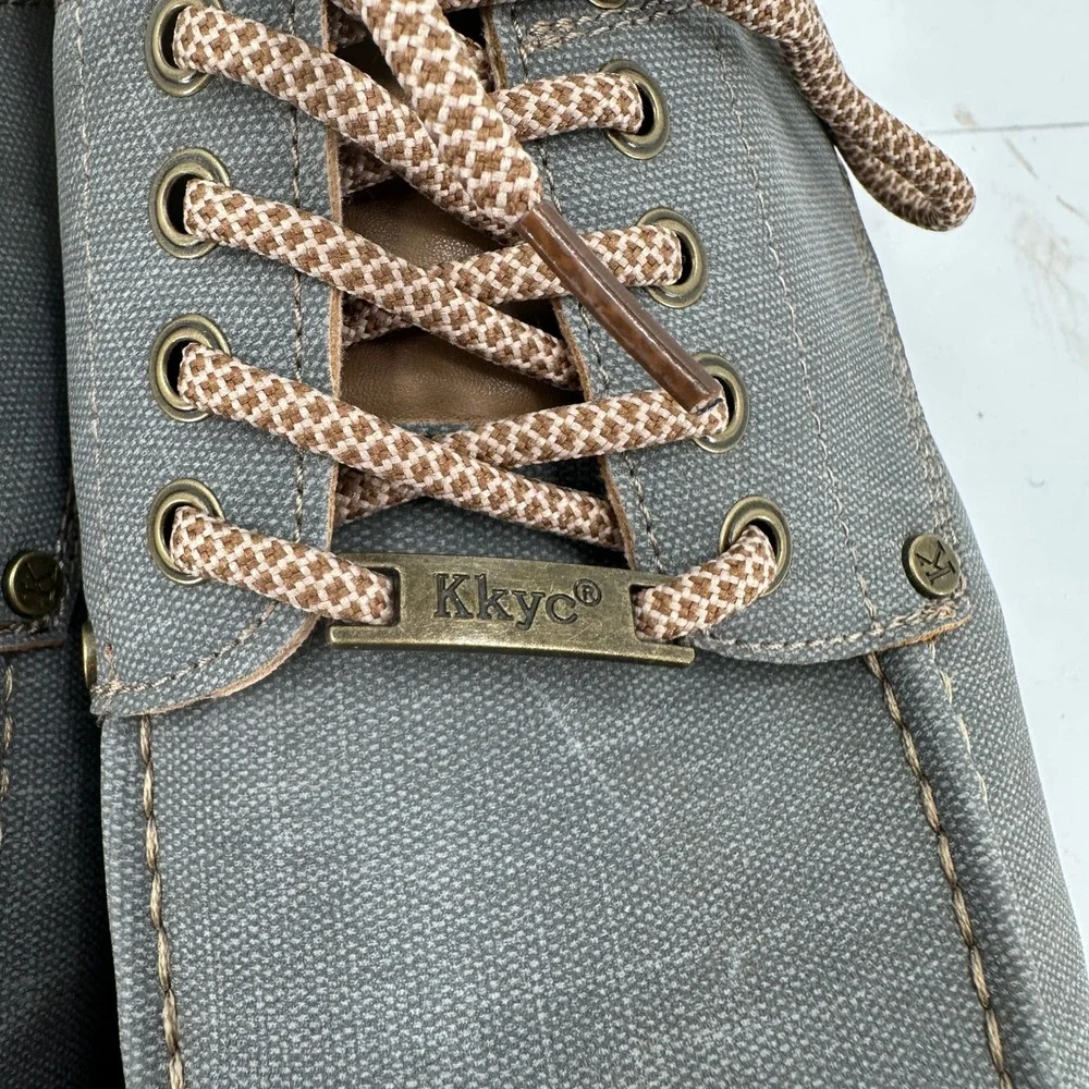 Kkyc Mens Gray Canvas‎ Lace Up Boat Shoes Size 13 Preppy Old Money